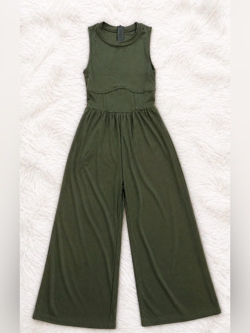 Cider Olive Green Sleeveless Wide-Leg Jumpsuit